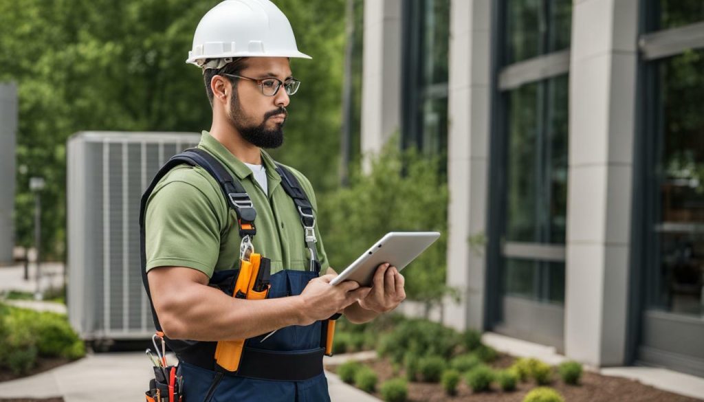 HVAC Technician using a mobile app