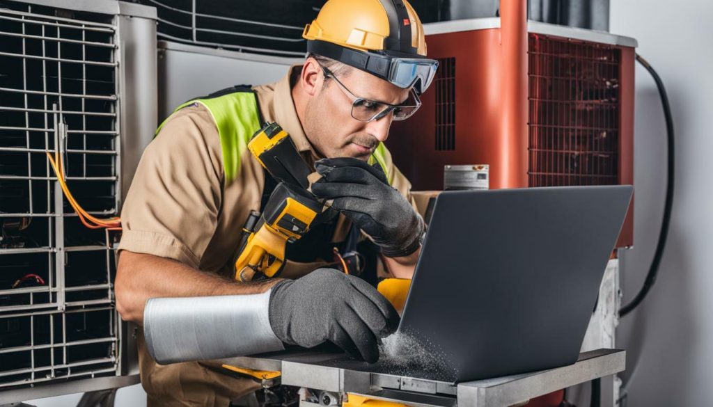 HVAC technician at work with Wintac software