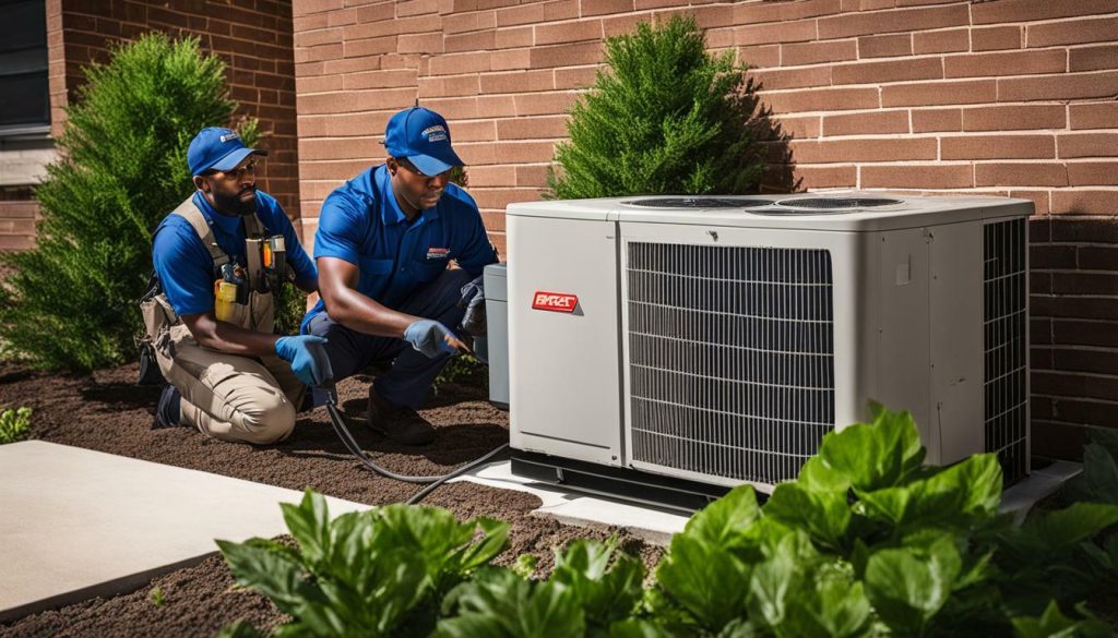 HVAC technician inspecting an air conditioner