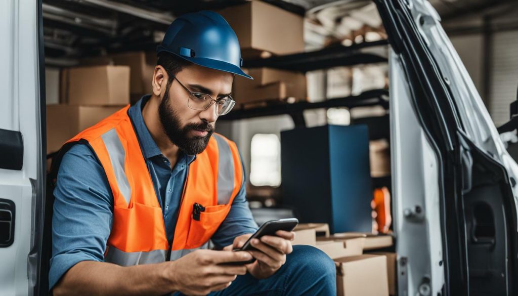 HVAC technician using a mobile app