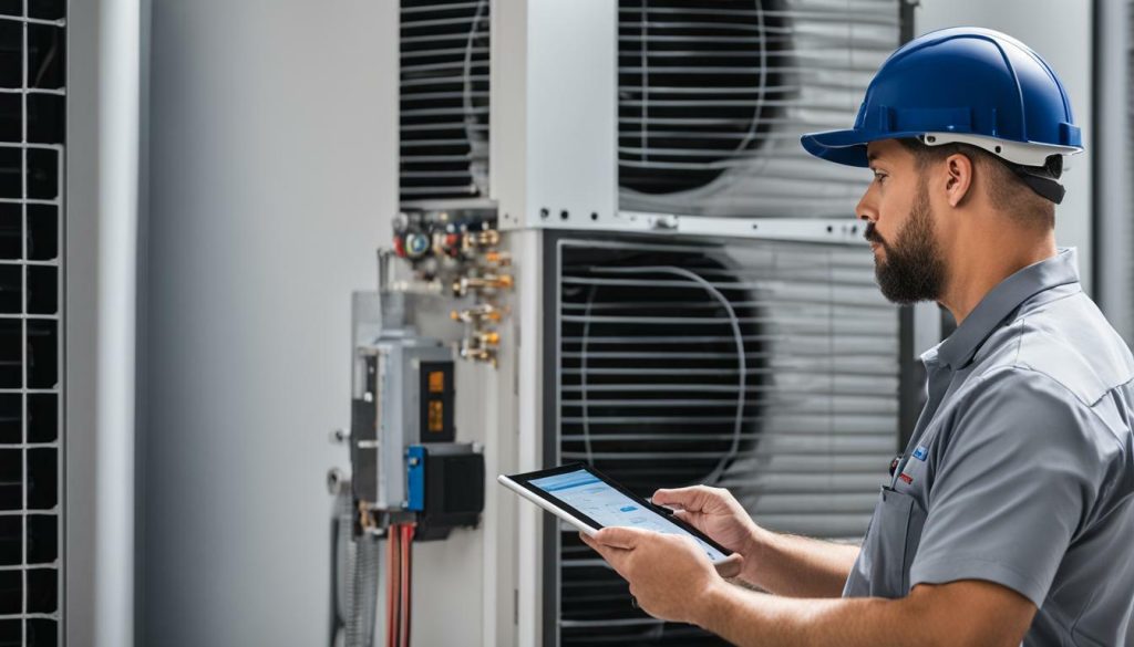 HVAC technician using dispatch software