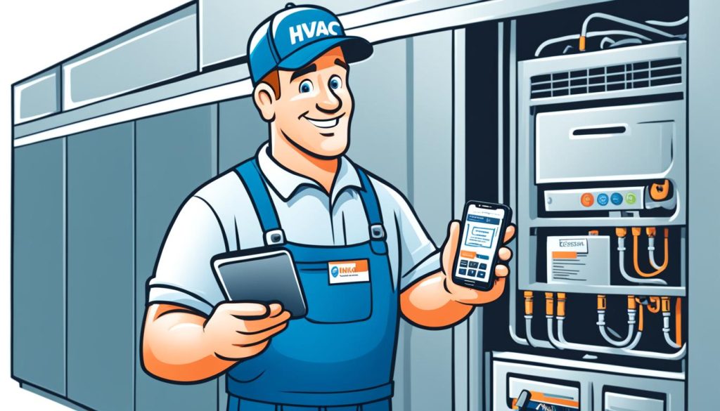 HVAC technician using mobile workforce app