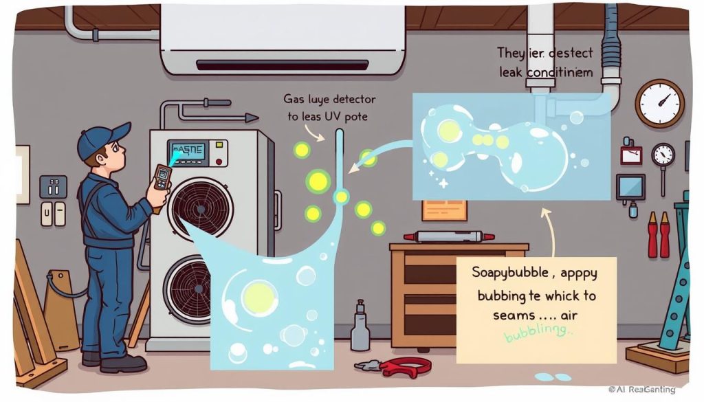 What three methods can be used to find a leak in the AC system?