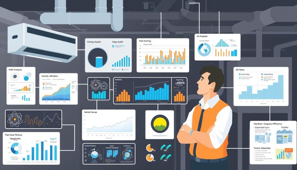 HVAC audit process with data analysis and energy efficiency recommendations