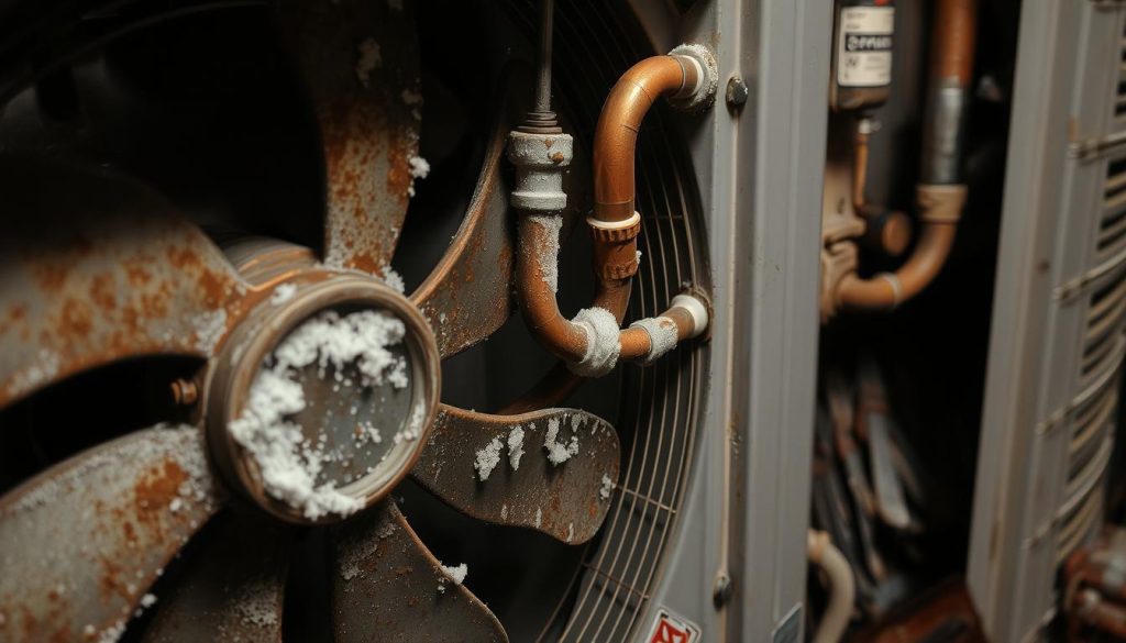 HVAC issues related to refrigerant leaks and fan blade maintenance